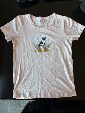 J Crew collectors tee Pinkish/Peach Graphic Tee with Boston Terrier Snow Globe